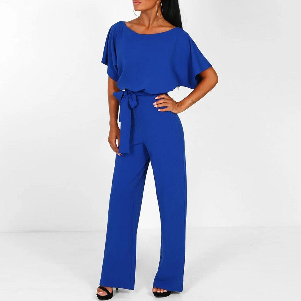 Elegant Wide Leg Belted Jumpsuit