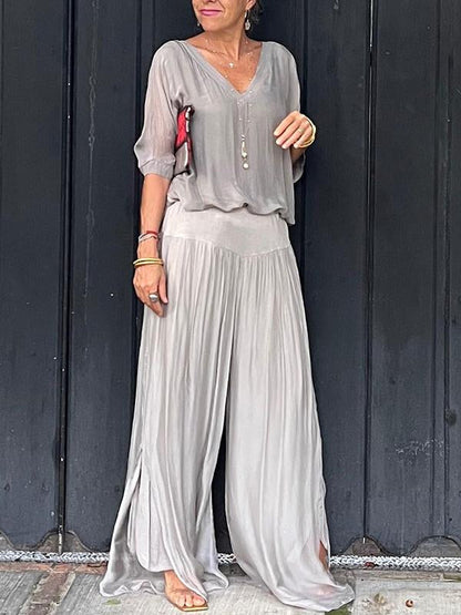 Women's V-Neck Jumpsuit Wide Leg Batwing Sleeve Two Piece