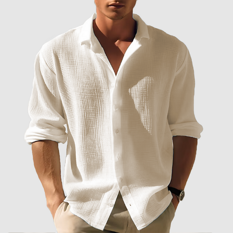 Men's Long Sleeve Shirt Button Front Textured