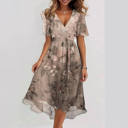 Trendy Floral V-Neck Knee Length Dress