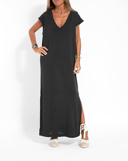 Pink Women's V Neck Summer Maxi Dress