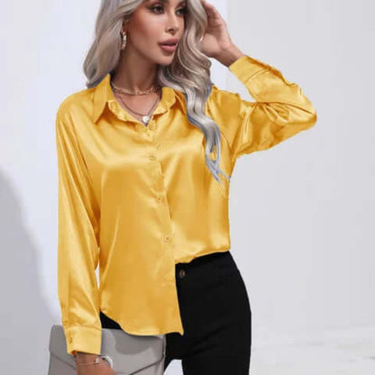 Women's Long Sleeve Satin Blouse Loose Fit