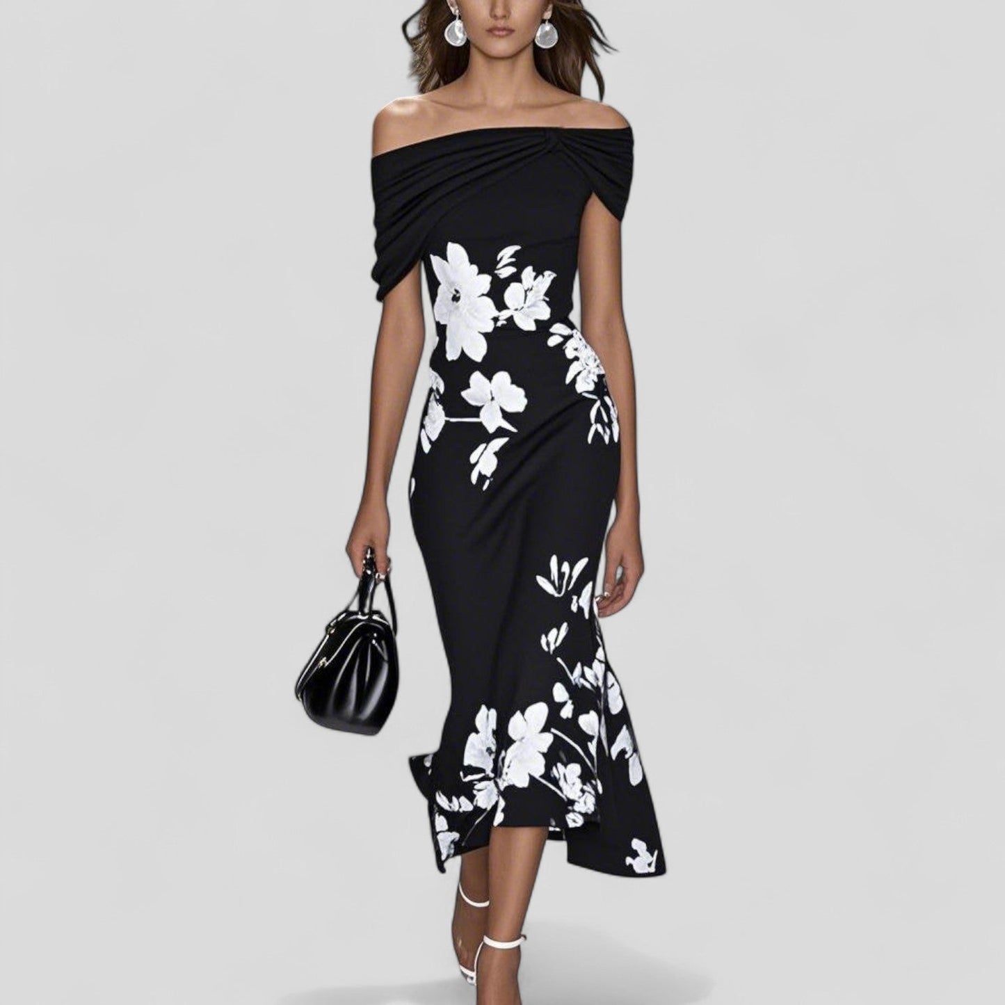 Beautiful Floral Cold Shoulder Midi Dress