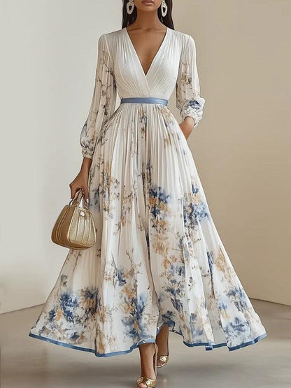 Elegant Floral Long Sleeve Maxi Dress for Women - VibreMode