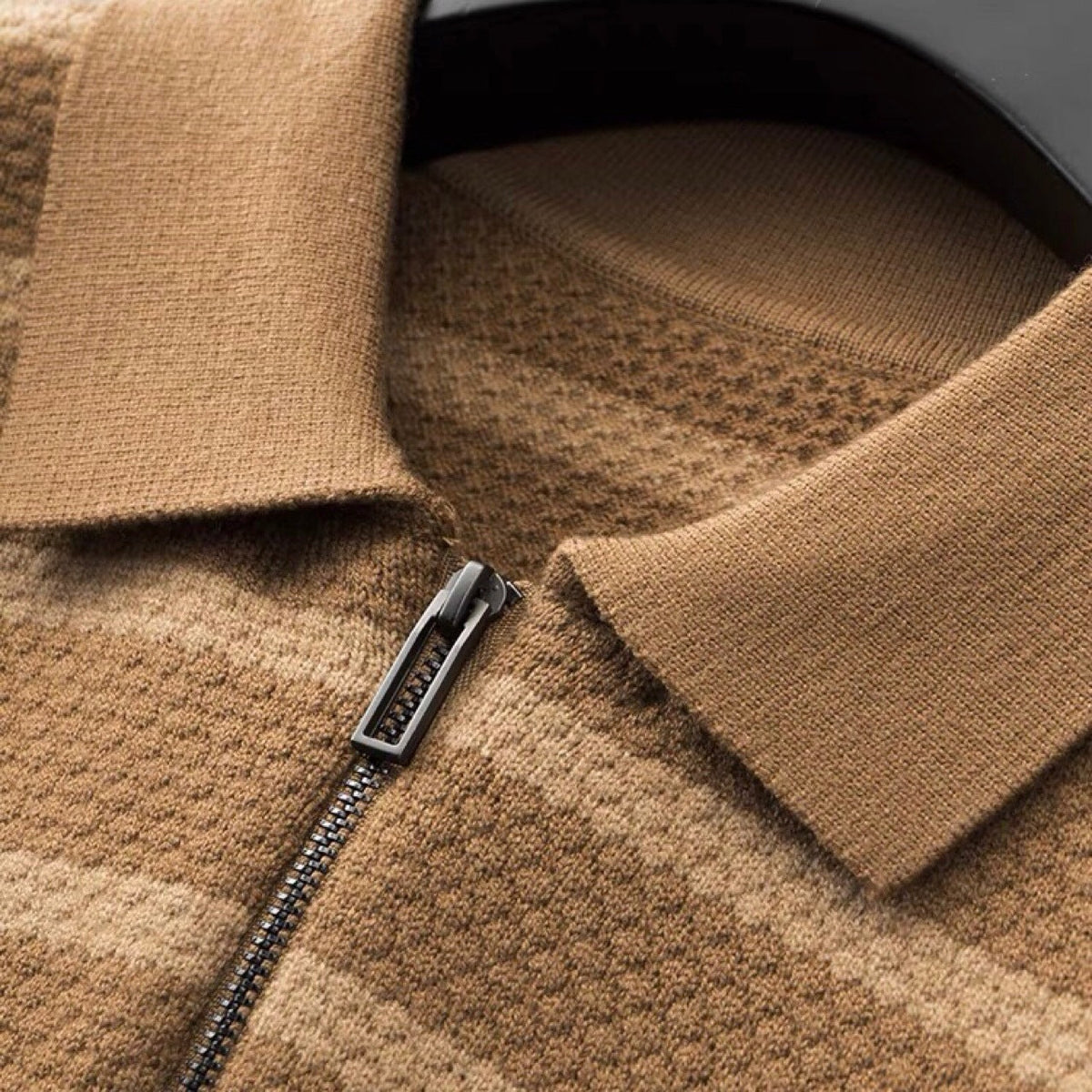 Men's Striped Polo Shirt Half-Zip Cotton