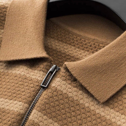 Men's Striped Polo Shirt Half-Zip Cotton