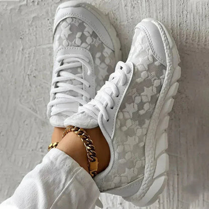 Women's Lace Up Sneakers Breathable Mesh Star Pattern