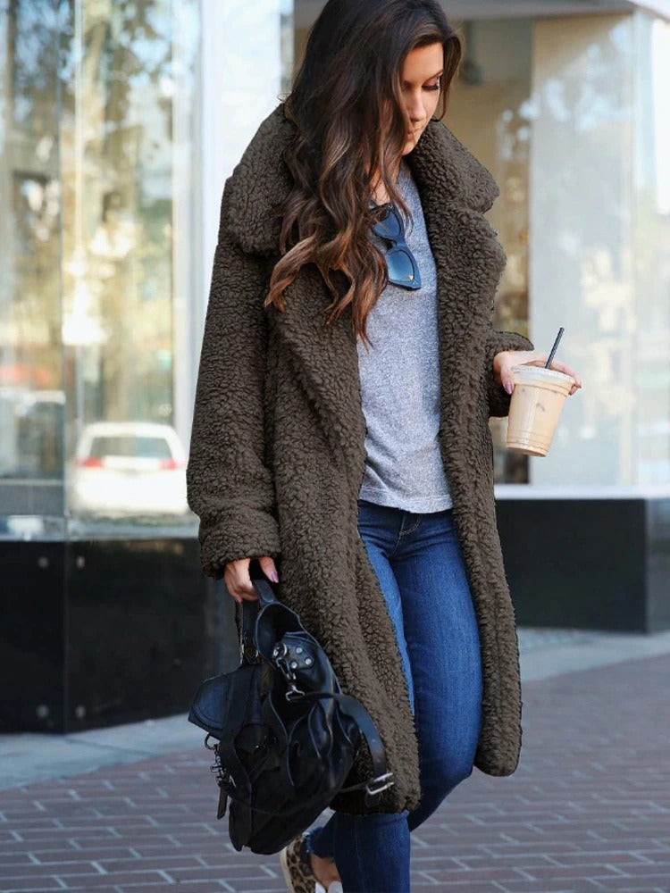 Women's Long Teddy Coat Oversized Warm Beige