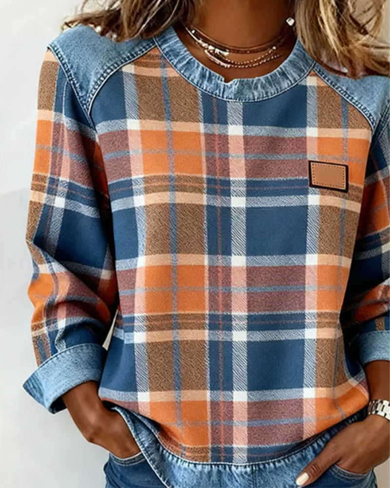 Ainsley Checkered Patchwork Sweatshirt