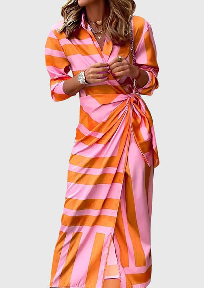 Casual Striped Midi Wrap Dress for Women