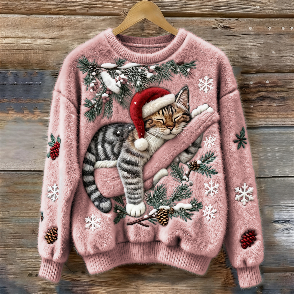 Women's Kitten Graphic Sweater 3D Effect