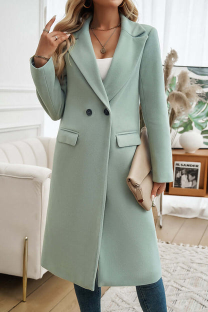Women's Double Breasted Long Coat Warm Wool