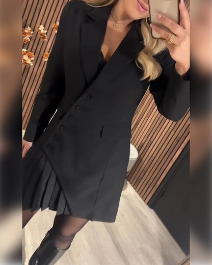 Elegant Pleated Long Sleeve Women's Dress