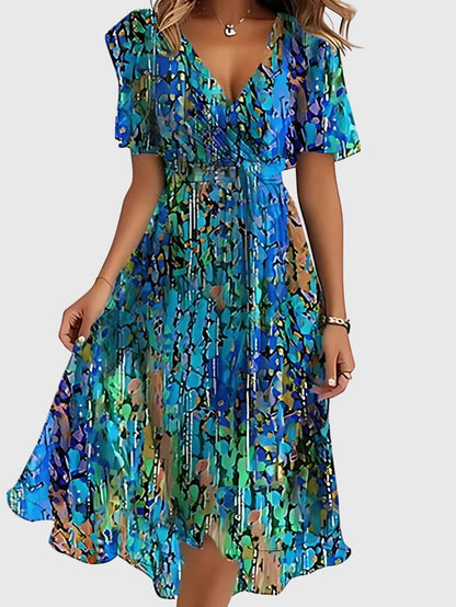 Elegant Floral Midi Dress with Shorts