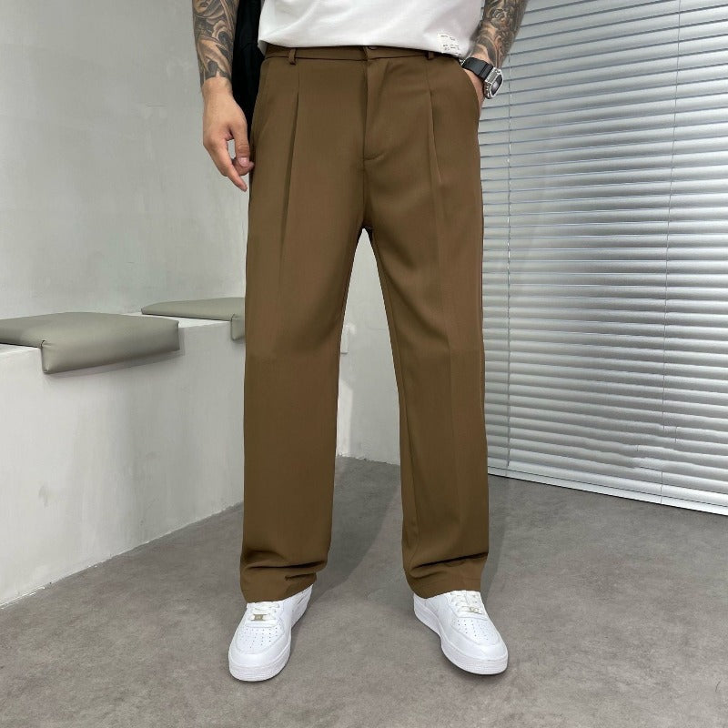 Men's Straight Leg Pleated Trousers - VibreMode