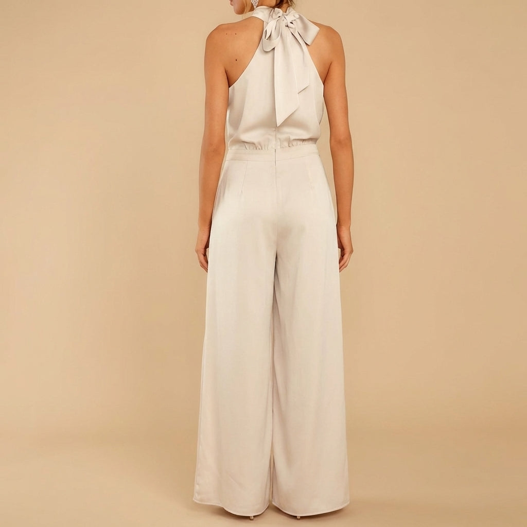 Women's Halter Neck Jumpsuit Wide Leg Tie Back Detail