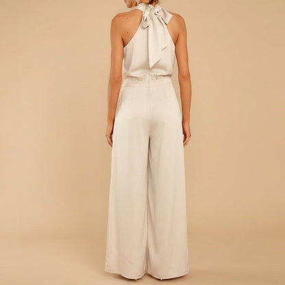 Women's Halter Neck Jumpsuit Wide Leg Tie Back Detail