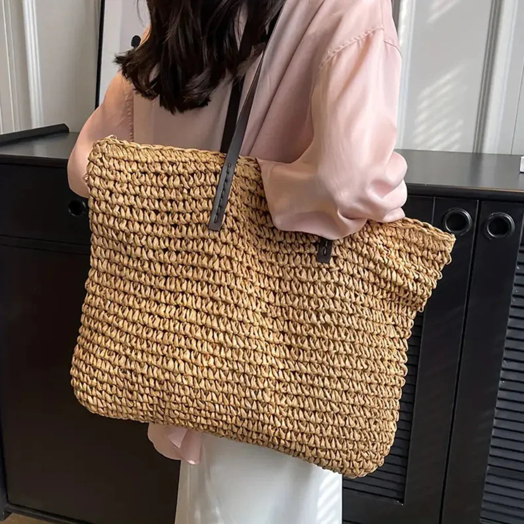 Women's Woven Tote Bag Natural Fiber Daily Carry All - VibreMode