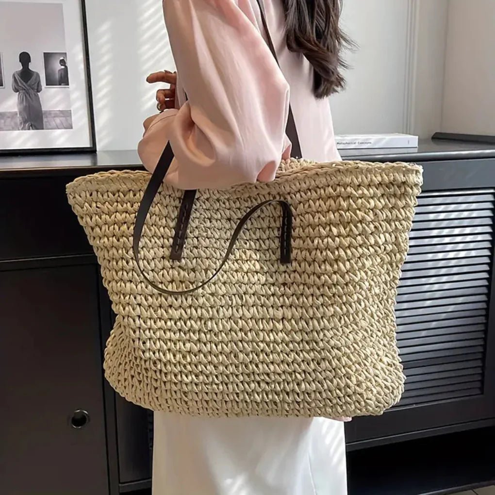 Women's Woven Tote Bag Natural Fiber Daily Carry All