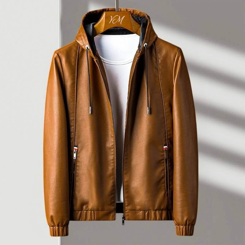 Premium Leather Hoodie Coat - VibreMode