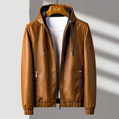Premium Leather Hoodie Coat - VibreMode