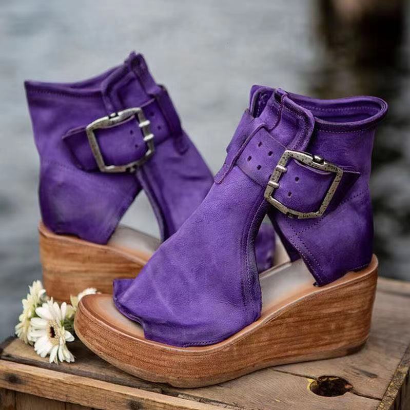 Ankle Strap Wedge Sandals in Chic Bohemian Style - VibreMode