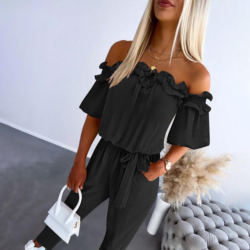 Elegant Cold Shoulder Ruffle Waist Jumpsuit