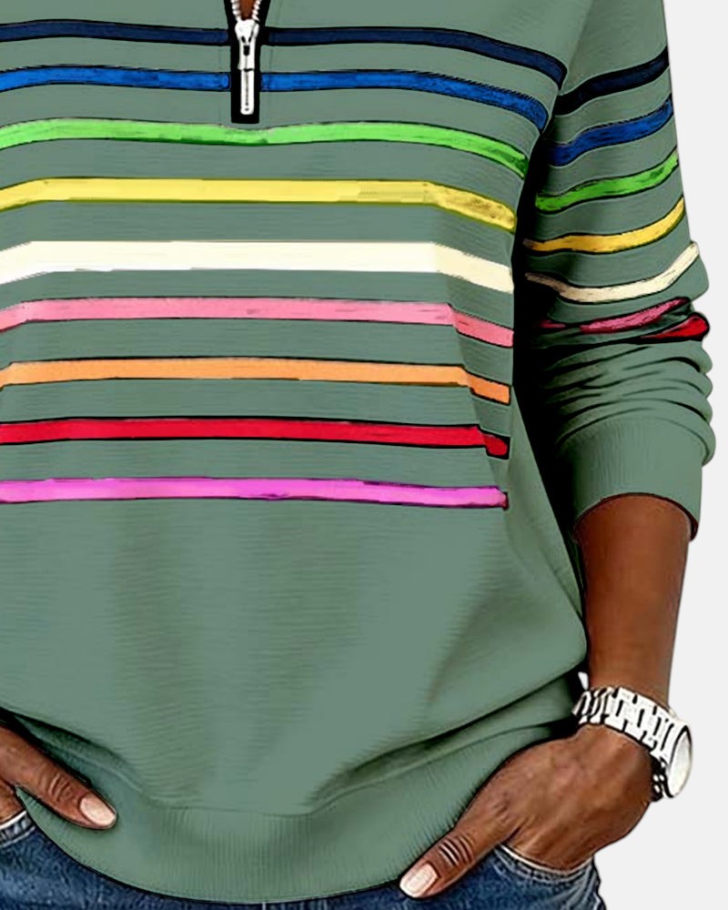 Rainbow Striped Zip Sweatshirt