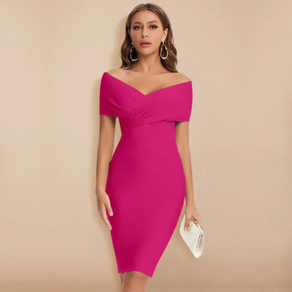 Women's Off Shoulder V Neck Bodycon Dress