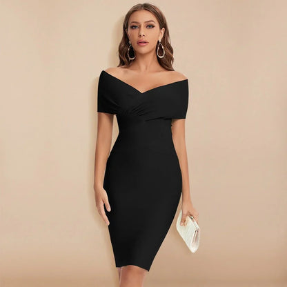 Women's Off Shoulder V Neck Bodycon Dress