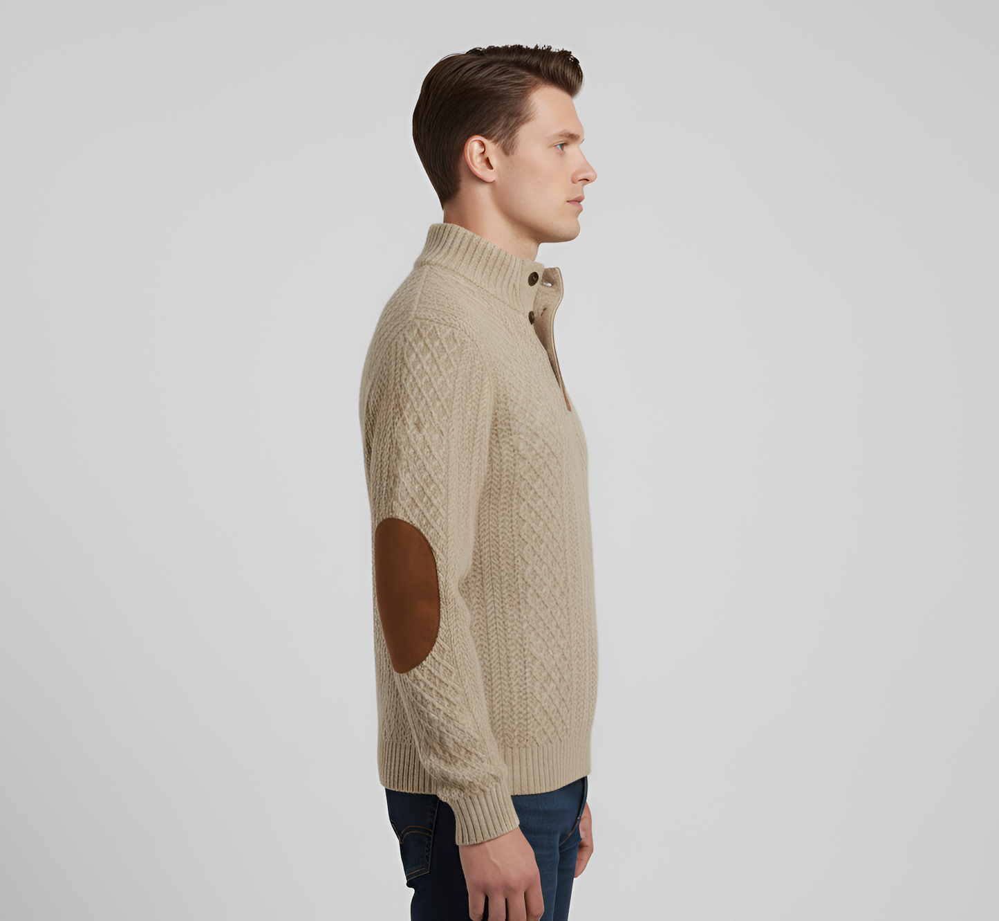 Men's Quilted Knit Sweater Stand Collar