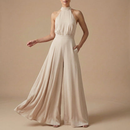Women's Halter Neck Jumpsuit Wide Leg Tie Back Detail