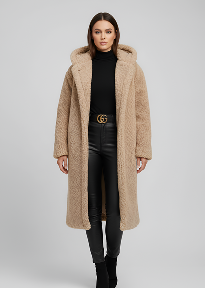 Women's Hooded Faux Fur Long Coat - VibreMode
