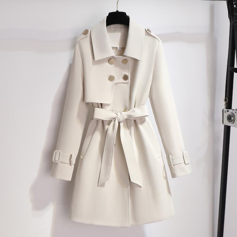 Women's Double-Breasted Trench Coat Belted Waist - VibreMode