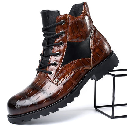 Men's Lace-Up Ankle Boots Leather Brown - VibreMode