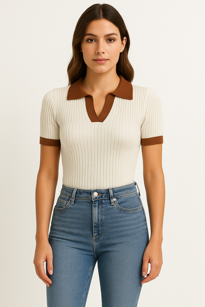 Women's Fitted Ribbed Polo Shirt - VibreMode