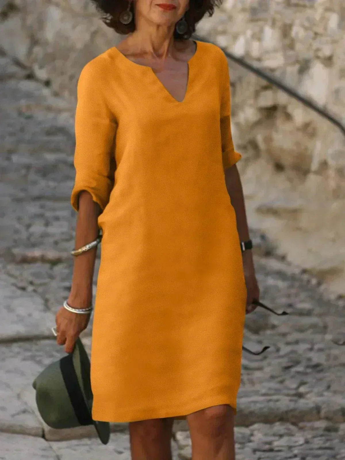Casual V Neck Knee Length Dress