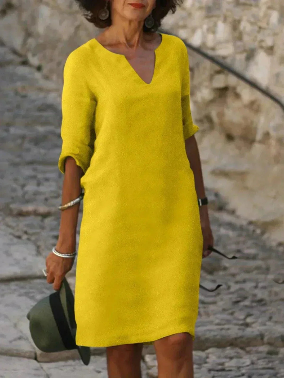 Casual V Neck Knee Length Dress