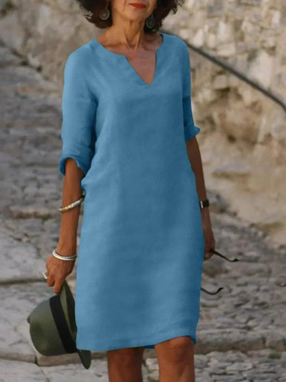 Casual V Neck Knee Length Dress
