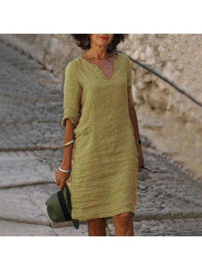 Casual V Neck Knee Length Dress