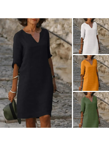 Casual V Neck Knee Length Dress