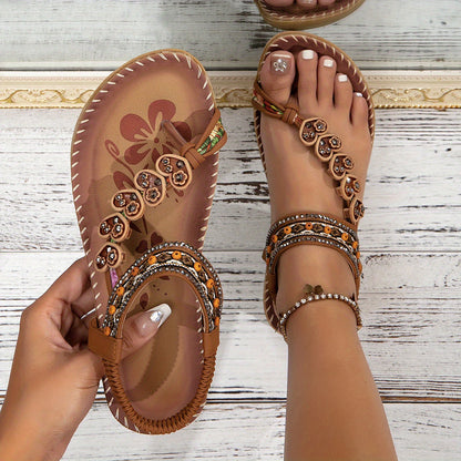 Chic Ladies Beaded Flat Sandals - VibreMode