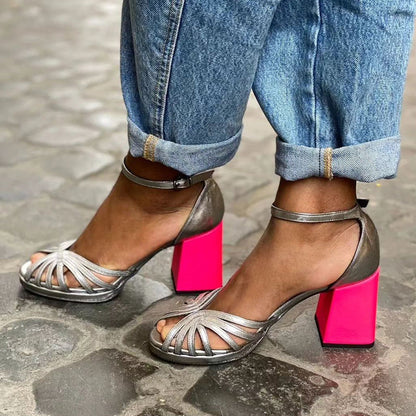 Vibrant Glam Sandals with Buckle and High Heel - VibreMode