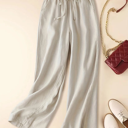 Women's Wide Leg Drawstring Pants Elastic Waist Side Pockets