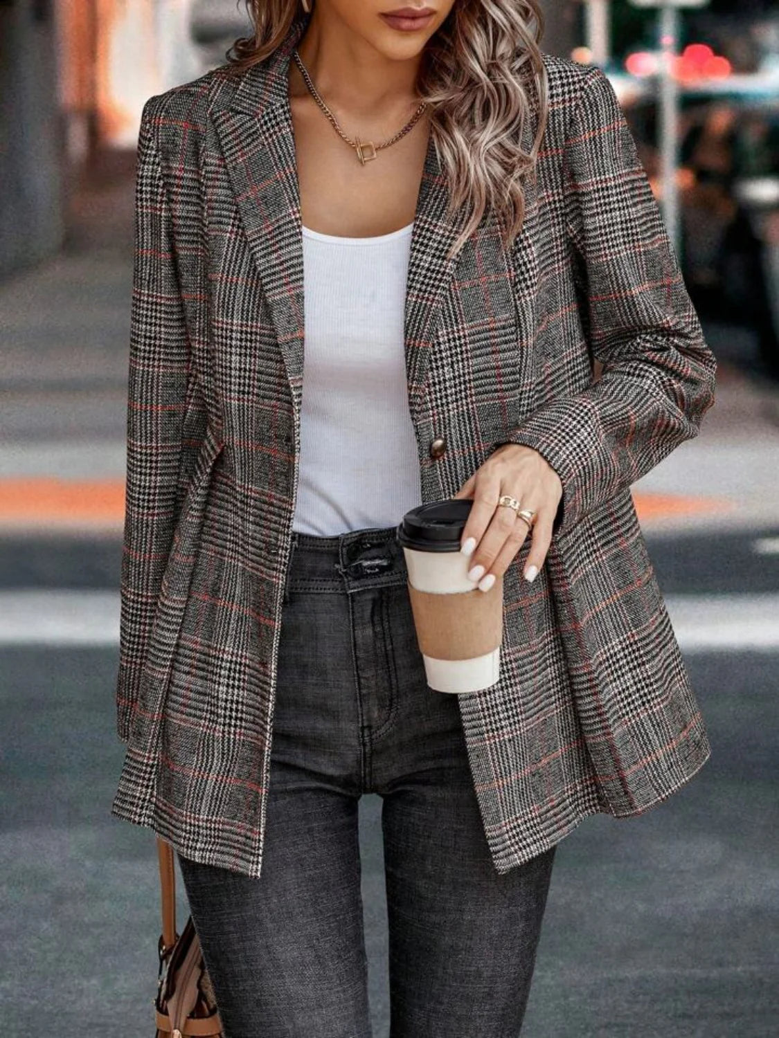 Women's Plaid Blazer Jacket Tailored Fit