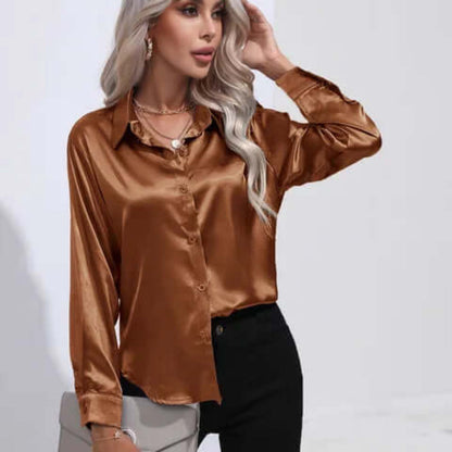 Women's Long Sleeve Satin Blouse Loose Fit