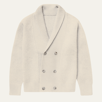 Men's Double Breasted Cardigan Chunky Knit Shawl Collar - VibreMode