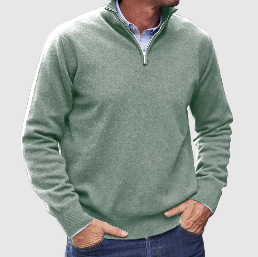 Men's Knit Half-Zip Jumper Ribbed Cuffs - VibreMode