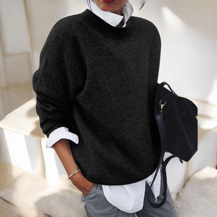 Women's Round Neck Sweater Straight Hem - VibreMode