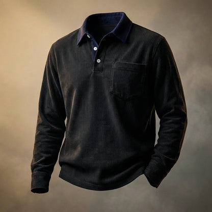 Rugged Textured Long Sleeve Polo Shirt